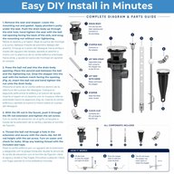 Step by step installation text and labeled parts diagram for a pop-up drain with overflow