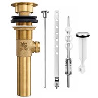 Cast brass bathroom sink pop-up drain with overflow