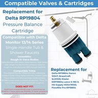 Delta RP19804 compatibility graphic listing 13/14 and 1300/1400 series valve bodies, compatible trims, and valves it does not fit
