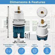 Delta RP19804 cartridge dimensions, about 4 in. tall, with pressure balance protection and adjustable limit stop