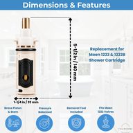 Moen 1222 cartridge dimensions, 5-1/2 in. long and 1-1/4 in. wide, removal tool included