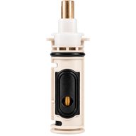 Moen 1222 replacement shower cartridge with brass stem, white plastic cap and black pressure balancing piston, front view
