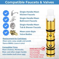 Moen single-handle kitchen, bath and tub and shower faucets that take the 1225 and 1200 cartridge, with the models that do not fit