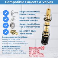 Moen single-handle kitchen, bath and tub and shower valves that take the 1225 push-pull cartridge, with the cartridges that do not fit