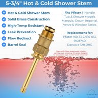 Pfister 910-374 hot and cold shower stem features over a hot and cold water graphic
