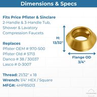 Pfister 970-500 bibb seat dimensions, 13/32 in. height, 3/4 in. flange diameter, 21/32 in. x 18 thread and 1/4 in. hex wrench