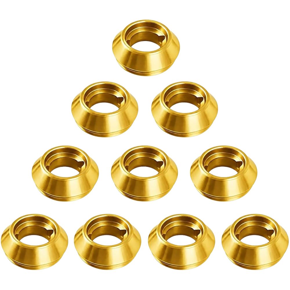 Ten brass bibb seats for Pfister 970-500 arranged in a pyramid, 10 pack