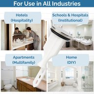Pop-up sink stopper shown with hotel, school and hospital, apartment and home bathroom uses