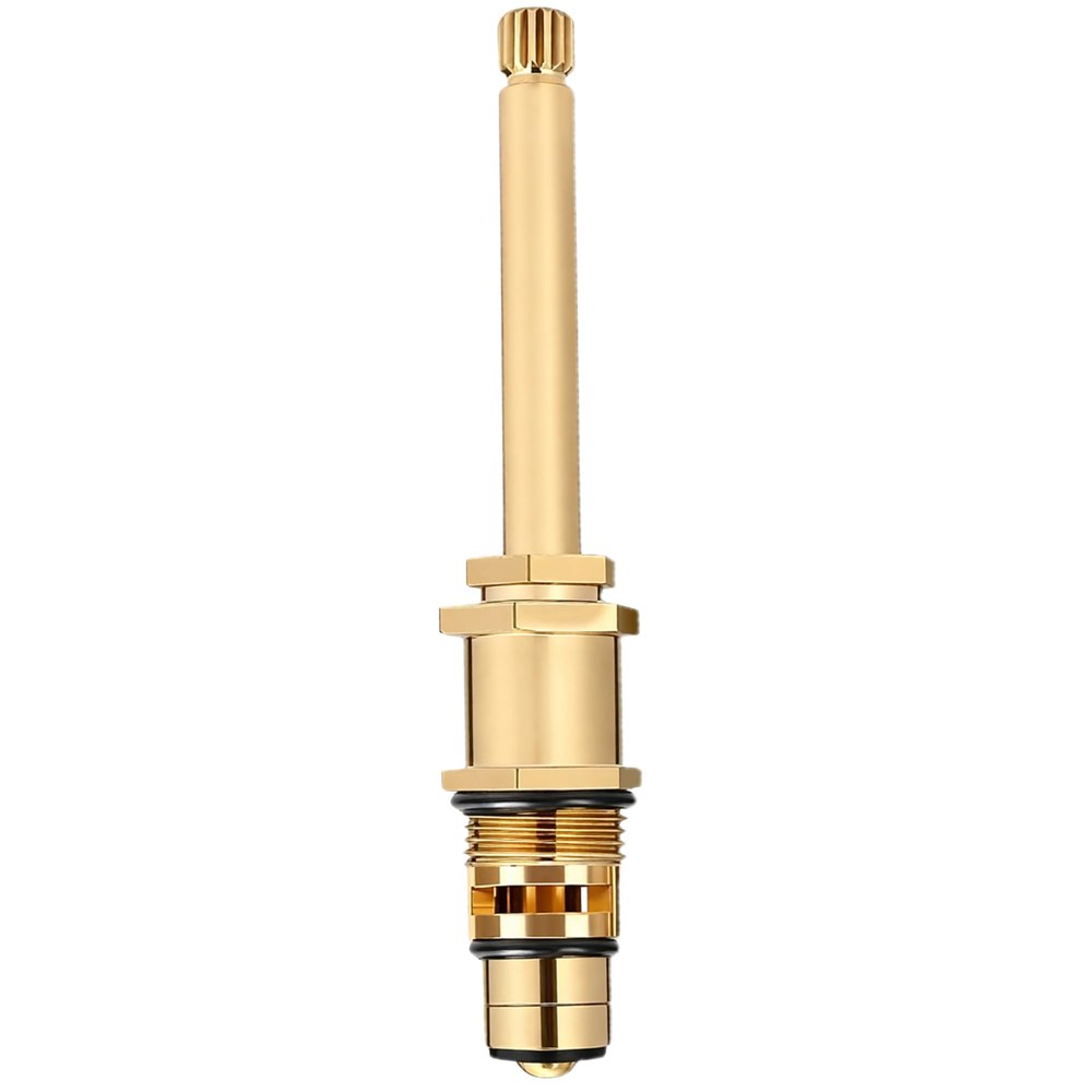 Sayco 06550 replacement diverter stem, brass with splined top, hex nut and black O-rings, front view