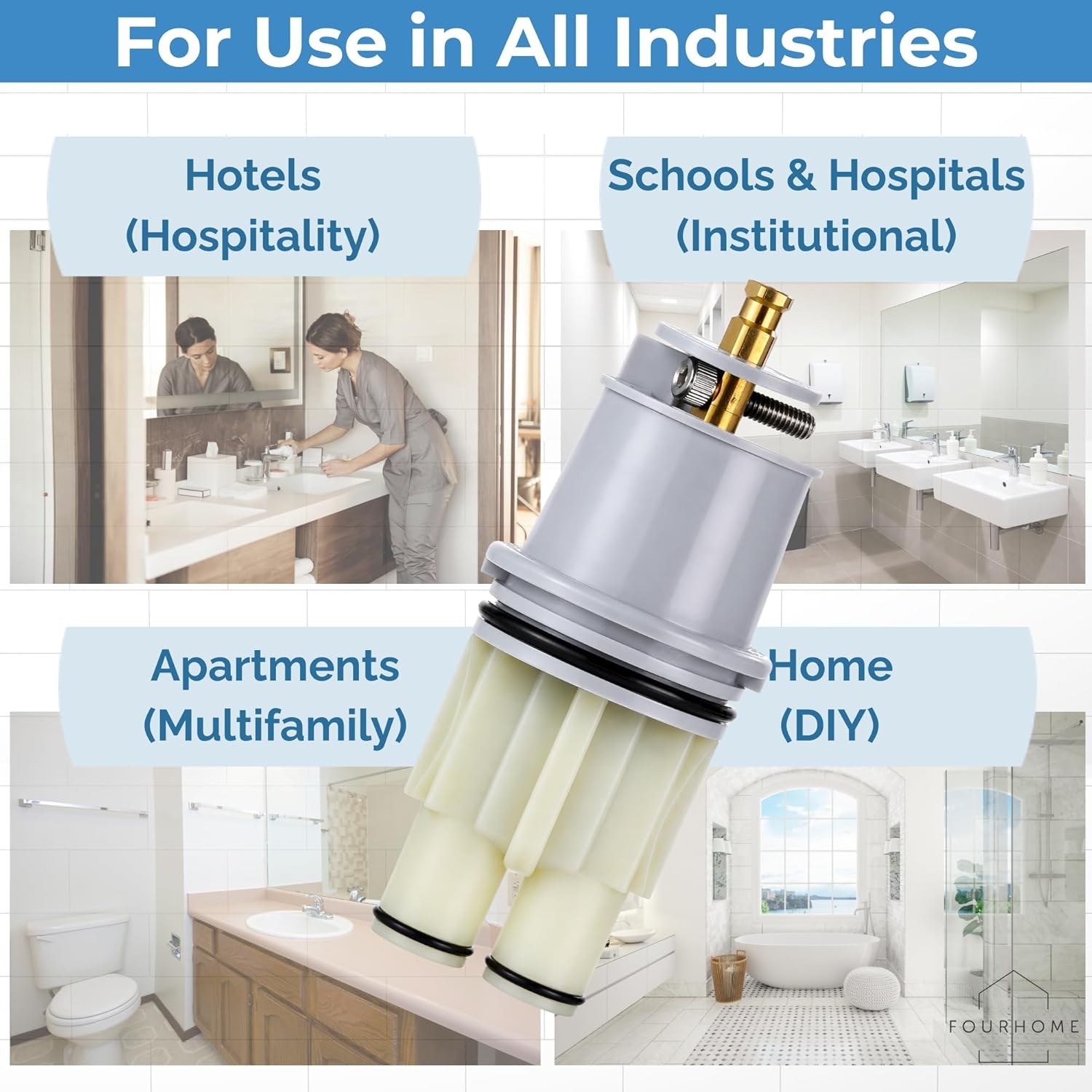 Diagram of a Delta single-handle valve layout showing hot supply in, cold supply in, water up to the showerhead, and water down to the tub spout, compatible with MultiChoice 13/14 Series tub and shower faucets.
