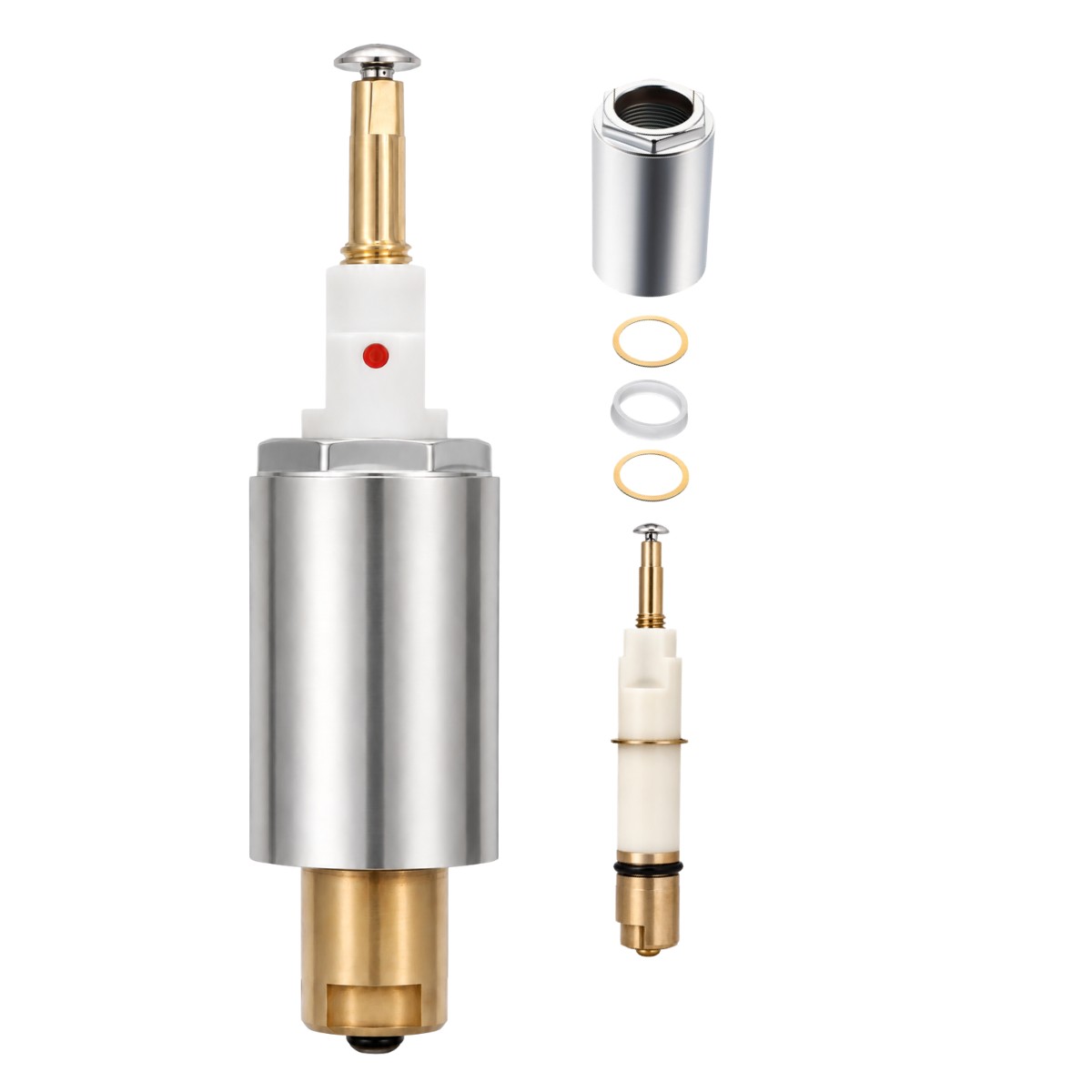 FourHome Replacement Cartridge for Mixet MS-5AT-C single-handle tub and shower with brass stem, polymer body, and chrome sleeve