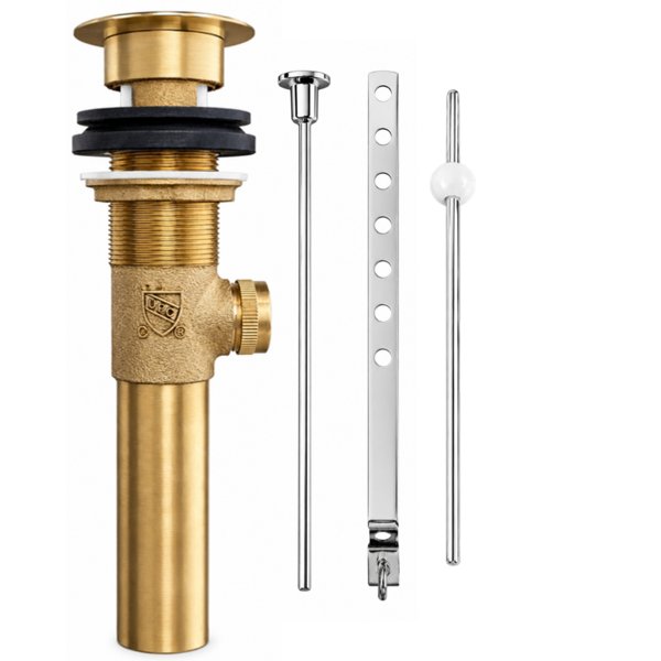 FourHome cast brass lavatory pop-up drain assembly with overflow, cUPC